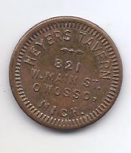 Heyers Tavern Owosso, MI Good For 5c Token - Click Image to Close